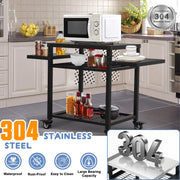 G TALECO GEAR Outdoor Grill Cart, Stainless Steel, Three Shelves, Movable Kitchen Island for BBQ Food Prep
