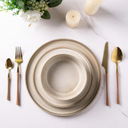 AmorArc Ceramic Dinnerware Set, 12 Pieces, Scratch-Resistant Stoneware Plates and Bowls, Reactive Glaze Cappuccino, Service for 4