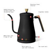 Made by Gather 19281 Beautiful 1.0L Electric Gooseneck Kettle, Black Sesame