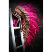 The World of Feathers Native American Inspired Headdress with Genuine Feathers and Beads, Pink, Adjustable Unisex Fit