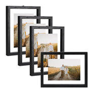Yuhong 4 Pack 4x6 Picture Frames Set, Farmhouse Rustic Wood with Black Finish, Tempered Glass, Gallery Wall and Tabletop Display