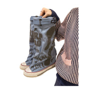 ScarletteEmmy Women's Graffiti Print Canvas Jumper Boots, Stacked Ankle Booties with Folded Cuff, Slip-Resistant Rubber Sole, Lace-Up Closure