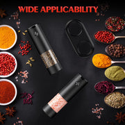 Harjon Electric Salt and Pepper Grinder Set, Automatic Battery-Powered, Adjustable 5-Level Coarseness, Built-In LED Light, Larger Capacity, 2 Pack Black