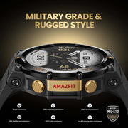 Amazfit T-Rex 2 Rugged Outdoor Smartwatch, 1.39in HD AMOLED Display, Dual-Band GPS with Six Satellite Systems, 24-Day Battery Life, Military-Grade Durability, 150+ Sports Modes, Water Resistant 100m, Black