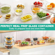 Taimasi GFS-34 34pcs Glass Food Storage Containers with Lids Set, Airtight Meal Prep Containers (17 Containers & 17 Lids), Grey