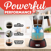 Gourmia Electric Moka Pot Espresso Maker, 3-6 Cup, 550W, Silver with Beech Handle, GMP1460