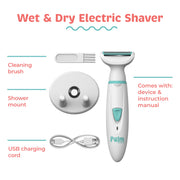 PalmPerfect Rechargeable Electric Women's Shaver with Dual Stainless Steel Blades, Built-in LED Light, Waterproof, Shower Mount, 3918