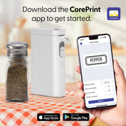 Core Innovations Wireless Thermal Portable Handheld Label Maker with Bluetooth, Built-In Cutter, Starter Label Rolls, White, CPLM10