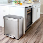 Qualiazero QZ10040 16 Gallon Dual Compartment Step On Kitchen Trash Can, Stainless Steel