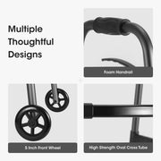 MaxKare Folding Walker with Dual 5-Inch Wheels, Adjustable Height 30.5