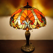 Werfactory Tiffany Table Lamp, Red Stained Glass Shade, Bronze Antique Metal Base, 24 in Tall, Bedside Desk Light, S160R16T01