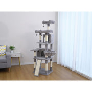 Vibrant Life Heavy Duty 7-Level 67-Inch Cat Activity Center with Scratch Ramp, Hammock, Two Condos, Gray