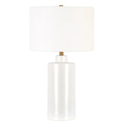 Evelyn&Zoe 25 in Contemporary Ceramic Table Lamp with Matte White Base and White Linen Drum Shade, TL0770