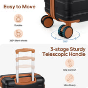 MIUSSE 3-Piece Carry On Luggage Set, Hard Shell ABS, 20-Inch Spinner Suitcase, 18-Inch Travel Backpack with USB Port, TSA Lock, Toiletry Bag, Black