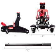 Hyper Tough Trolley Jack, 2 Ton Capacity, Heavy-Duty Cast Iron, Adjustable 5-1/8 to 13 in Lift, Swivel Saddle, Black