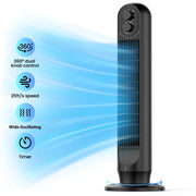TASKBAY Tower Fan, 31 in Oscillating Bladeless Floor Fan with 360 Dual Knob Control, 3 Speeds, Timer, Quiet Operation, Black, TF008