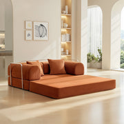 COOLHUT Combination Sofa, Multifunctional Convertible Floor Sofa Bed, High-Density Sponge, Soft Corduroy Fabric, Silver Metal Legs, Beige or Pumpkin Brown