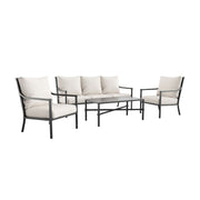 My Texas House Cambria X-Back Outdoor Steel Sofa with Off-White Cushions, Black Frame, Seating for 3