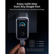 Anker Prime Charger 160W 3-Port Compact GaN USB C Charger Block with Smart Display and Touch Control, Phantom Gray, A2687