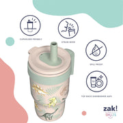 Zak Designs 10oz Jurassic Kids Handle Tumbler, Stainless Steel, Leak-Proof Silicone Straw, Green