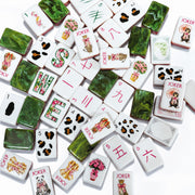 American Mahjong Set, 160-Piece Emerald Green 4-Layer Acrylic Tiles with Umbrella Monkey and Bow-Tie Panda Designs, Portable Carrying Bag