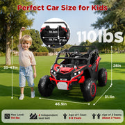 Wisairt 24V 4WD Ride On Car, Two-Seater, Remote Control, Bluetooth Music, LED Lights, 3 Speeds, Blue and Red