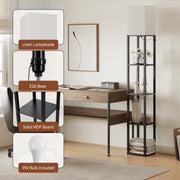 SUNMORY 70 in 5 Tier Floor Lamp with Shelves, 3 Color Temperature LED Bulb, Dimmable, Black Wood Frame