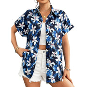 Fantaslook Hawaiian Button Down Shirts for Women Casual Short Sleeve Blouses Summer Tops, 2XL, Blue Floral - Comfortable