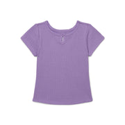 Wonder Nation Girls Ribbed Pointelle Keyhole T-Shirt, Sizes 4-18 & Plus, Size: XS, Mystic Purple - 60% Cotton