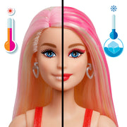 Mattel Barbie Party Unboxed Glam Party Series Red Sparkle Doll with 10 Surprises, Color-Change Makeup and Hair, Reversible Towel Dress, Accessories, JFY68