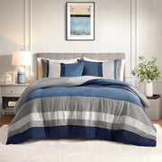 Comfort Spaces Highland Stripe Pieced Faux Suede Comforter Set, Blue, King Size & California King, 3 Piece Luxe Microsuede Bedding AM10-0027