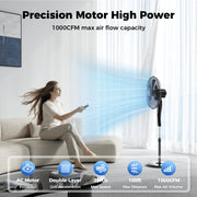 Patbrela 18-Inch Pedestal Fan, 3 Modes, 3 Speeds, 90 Oscillating, Adjustable Height 46-54 in, 12-Hour Timer, Remote Control, Black