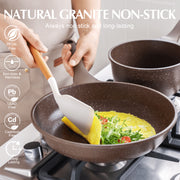 SENSARTE SA-YJ7-TB-7PCS Nonstick Pots and Pans Set, 21 Pieces Non Stick Granite Cookware Set, Brown