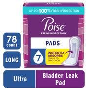 Poise Women's Incontinence Pads, Ultra Absorbency, Long Length (78 Count)