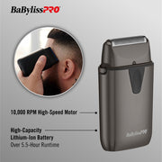BaBylissPRO UVFOIL Single-Foil Electric Shaver with UV-Disinfecting Lid, Hypoallergenic Titanium Foil, 10,000 RPM Motor, Rechargeable Lithium-Ion Battery, Matte Black, FXLFS1