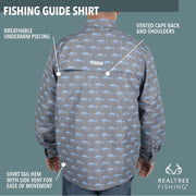 Realtree Mens Long Sleeve Button Down Fishing Guide Shirt, Gargoyle Gray Tuna, UPF 40+ UV Protection, Adjustable Roll-Up Sleeves, Dual Snap Chest Pockets, Large, TS10170-L-4G5