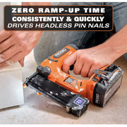 Ridgid 18V Cordless 23-Gauge 1-3/8 in. Headless Pin Nailer, Orange, Metal Body, R09898B