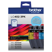 Brother LC402 3-Pack Standard Yield Ink Cartridges, Cyan, Magenta, Yellow