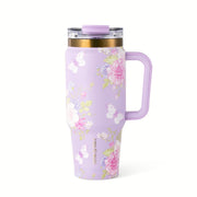 Thyme & Table Luna Insulated Tumbler with Handle and Dual Straw Lid, 32oz, Butterfly Yellow