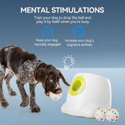 All For Paws Automatic Tennis Ball Launcher Maxi for Medium and Large Dogs, Rechargeable, Portable, Includes 6 Durable 2.5-Inch ETPU Balls, Adjustable Launch Up to 64 ft, White