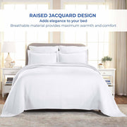 Home City Inc. Basketweave Cotton Matelass Bedspread and Sham Set, 100% Cotton Jacquard, White, King
