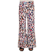 24seven Comfort Apparel Womens Foldover Waist Wide Leg Palazzo Pants, Animal Print, Pull-On Elastic Waist, L