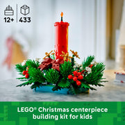 LEGO Christmas Table Decoration, 433-Piece Holiday Centerpiece with Red Candle, Red Berries, Golden Stars, Green Foliage, Ages 12+