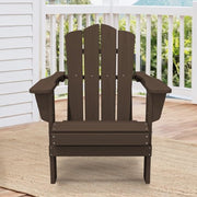 JUSTLET Outdoor Patio Folding HDPE Resin Adirondack Chair with Double Cup Holder Coffee