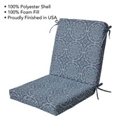 Better Homes & Gardens Outdoor Chair Seat Cushion, 44 in x 20 in, Medallion Blue, Foam Core, Water-Resistant, Fade Resistant