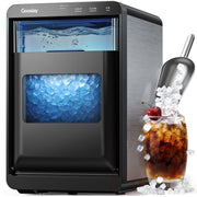 Goosiay Nugget Ice Maker Countertop, Portable Pebble Sonic Ice Machine, 44 lb Daily Capacity, Stainless Steel, Black, 20EN