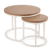 Better Homes & Gardens Marlow Outdoor 2pk Patio Nesting Tables, White Faux Wood-Grain Tabletops, Black Metal Frame