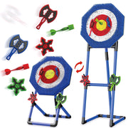 Plustopoy Axe Throwing Game Set, 3-in-1 Outdoor Target with 3 Plastic Axes, 3 Star Darts, Adjustable Stand up to 53 in, Portable, Blue