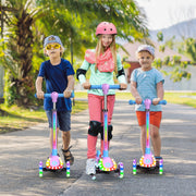Kidscoter Kids 3 Wheel Scooter with LED Lights, Adjustable Height, Foldable Frame, Rear Brake, Purple, 130lb Capacity KDSCT-LEDP