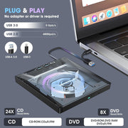Finopo Drive 6in1 External CD DVD Drive for Laptop, Black